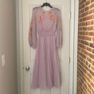 ASOS Lavender Pleated Open Back Dress with Flower Embroidery - size US 2